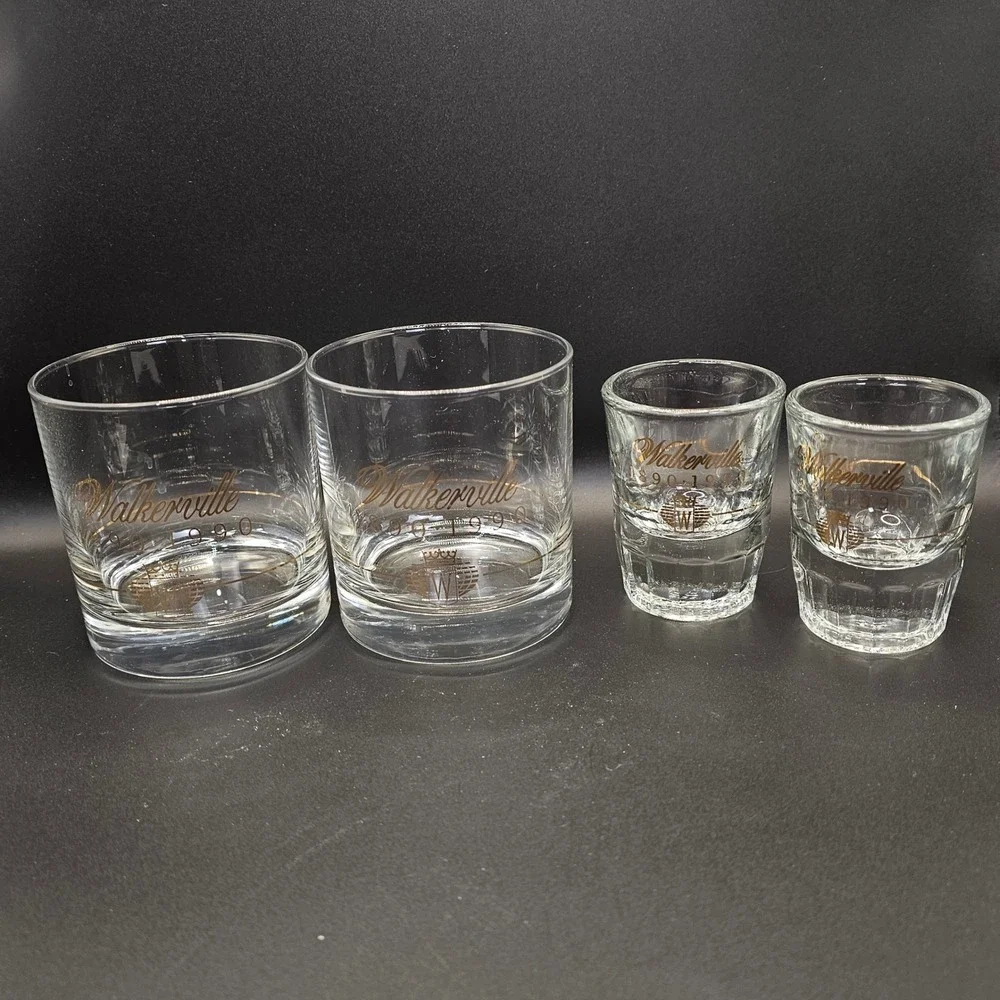 Walkerville 1890-1990 Cutler Toronto 22K‎ Gold Whiskey Rocks Shot Glass Set